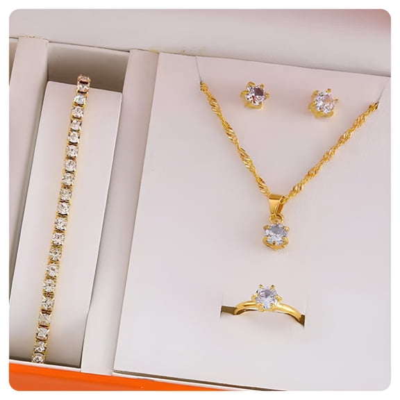 DESIGNICE 5Pcs Elegant Crystal Delicate Jewelry Sets For Women Necklace Earrings Ring Bracelet