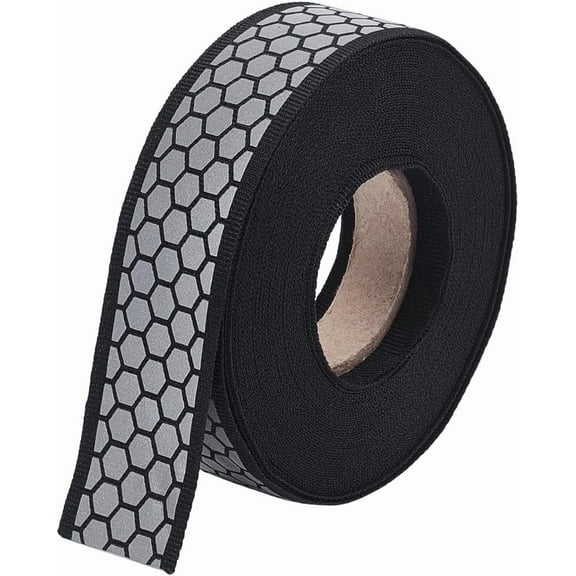 10.94 Yards Print Silver Sew On Reflective Tape 1Inch Wide Black Reflective Polyester Ribbon High Visibility Reflective Tape for Clothing Rain Coats Jackets for DIY