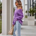 thumbnail image 6 of WULMLEO Women Off Shoulder Wrap Ribbed Knit Sweaters Long Sleeve Loose Cross Front Pullover Tops Purple M, 6 of 6