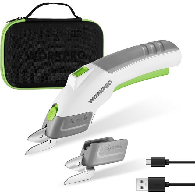 Cordless Electric Scissors with 2 Blades, 4V Rechargeable Powerful Shears Cutting Tool for Fabric, Leather, Carpet and Cardboard, Power Shears for Sewing, Scrapbooking, Crafting