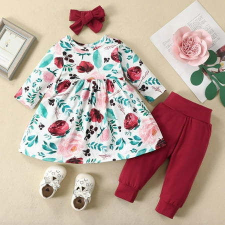 

Simplmasygenix Baby Sets Clearance Summer Dress Toddler Baby Kids Girls Clothes Floral Long Sleeve Shirt Solid Color Trousers Pants With Headband Suit