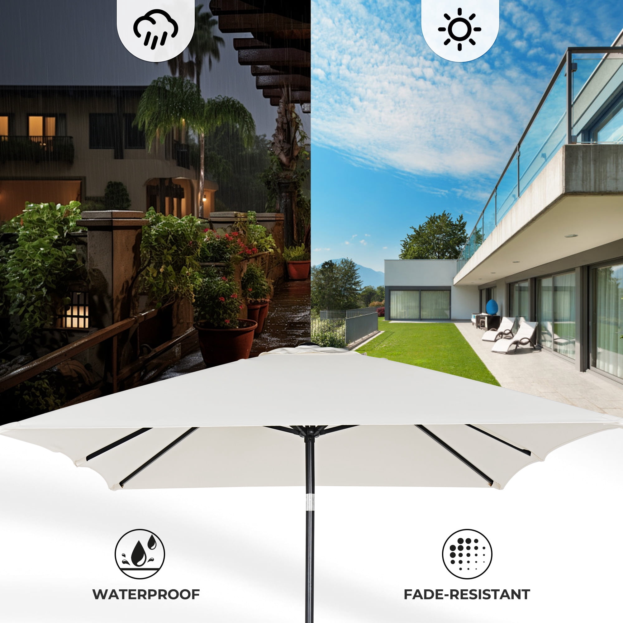 GRANDPATIO 10 × 6.5ft Rectangle Patio Umbrella with Crank & Tilt, Steel Frame, Water & UV-Resistant Polyester Canopy, for Outdoor Garden/Pool/Commercial Use