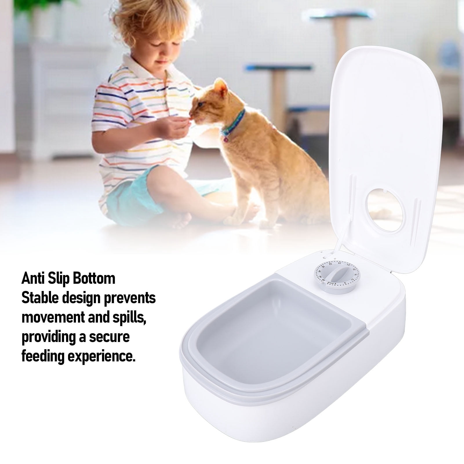 Riousery Automatic Pet Feeder Timed Maintain Freshness Dry Wet Food Dispenser Bowl for Cats and Dogs, Smart Programmable Timer, Gray, 9.84 inches / 25 cm