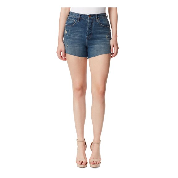JESSICA SIMPSON Womens Blue Frayed Pocketed Button Fly Distressed High Waist Jeans Juniors 27