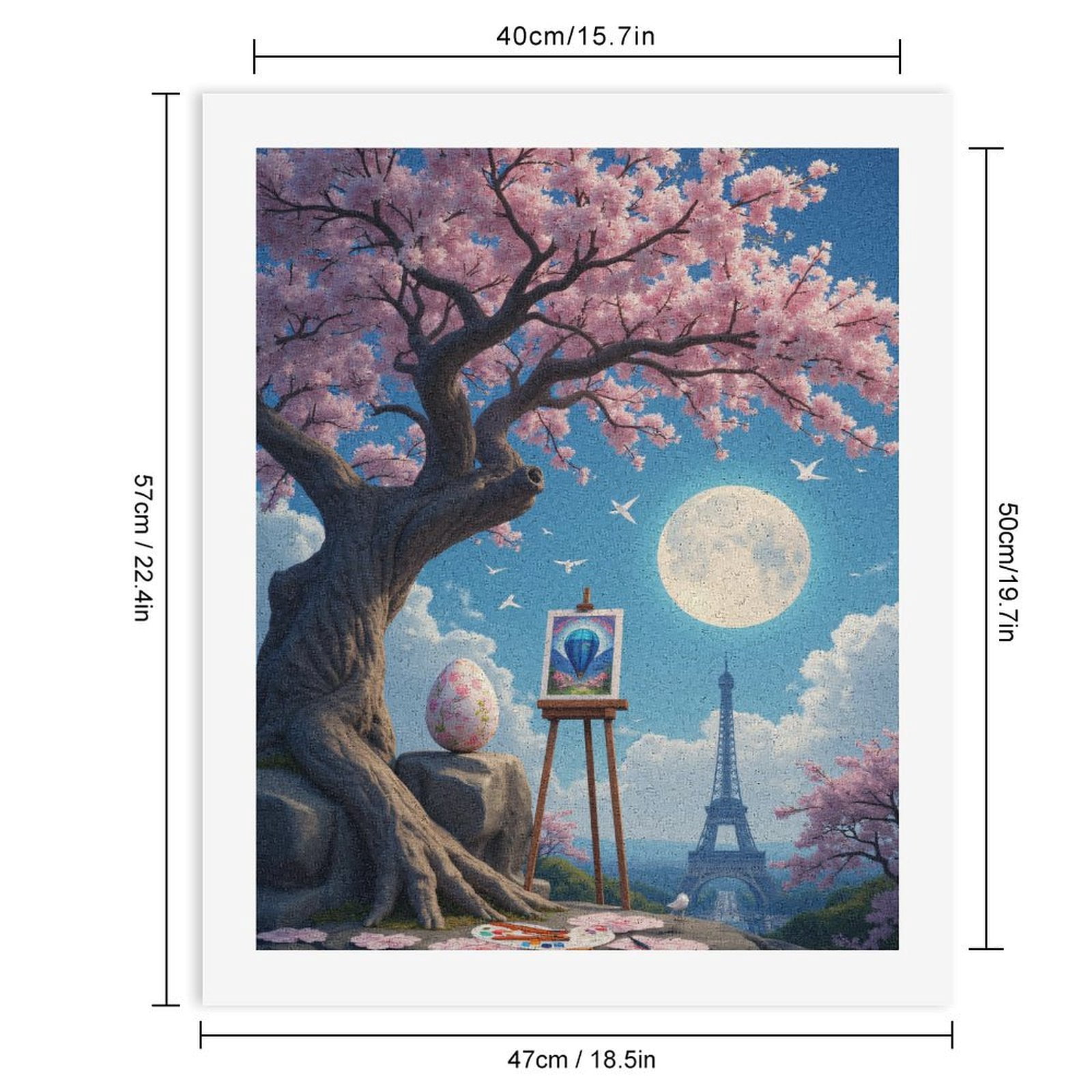 Paint By Numbers Kit for Adults Beginner - DIY Cherry Blossom Moonlit Paris Art Canvas Painting Kits for Adults, Frameless Paint By Number for Adults for Home Wall Decor 16x20 Inch