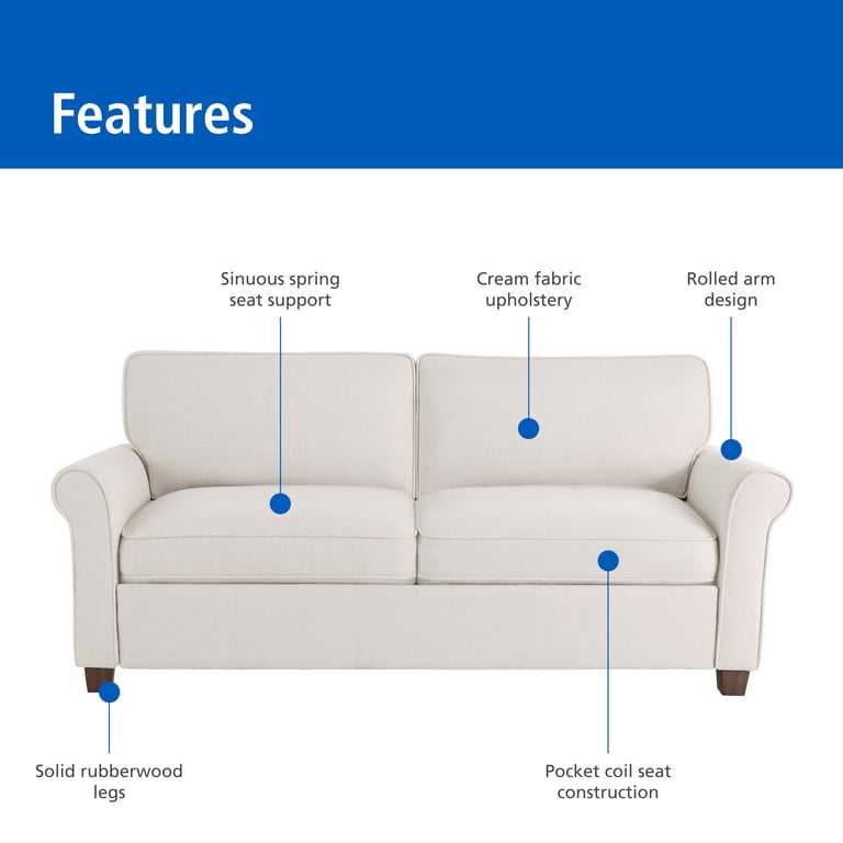 Mainstays 76" Rolled Arm Sofa, Cream photo 3