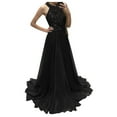 thumbnail image 1 of B91xZ Robes Décontractées pour Femmes Robe Smockée Sans Manches Col en V Taille Haute à Volants Robes Midi, Noir L, 1 of 5