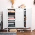 thumbnail image 2 of CRO Decor Armoire en Métal avec 2 Portes et 3 Tiroirs Rangement Polyvalent en Blanc, 2 of 7
