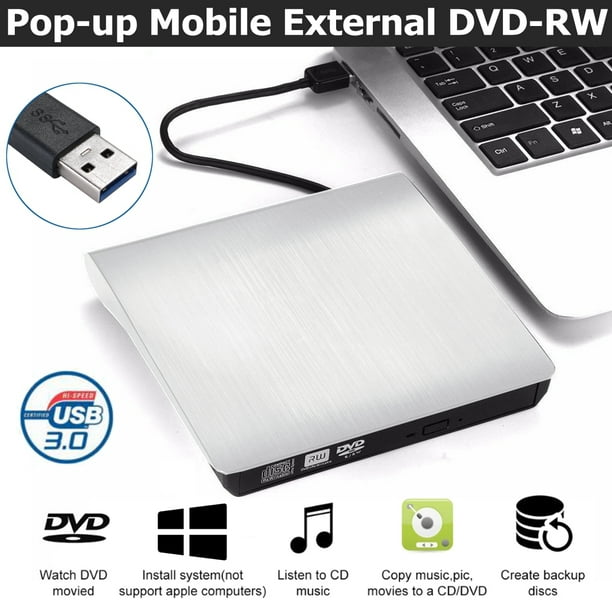 Lecteur CD DVD externe, USB 3.0 & Type C Lecteur CD DVD externe, Plug &  Play Graveur Lecteur DVD de transfert de données haute vitesse pour  ordinateur portable PC Support Windows/Vista/7/8/10, Mac