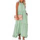 thumbnail image 1 of Vestido camisero de mujer con escote en V y botones y dobladillo con volantes sueltos para fiestas de vacaciones de media manga, 1 of 5