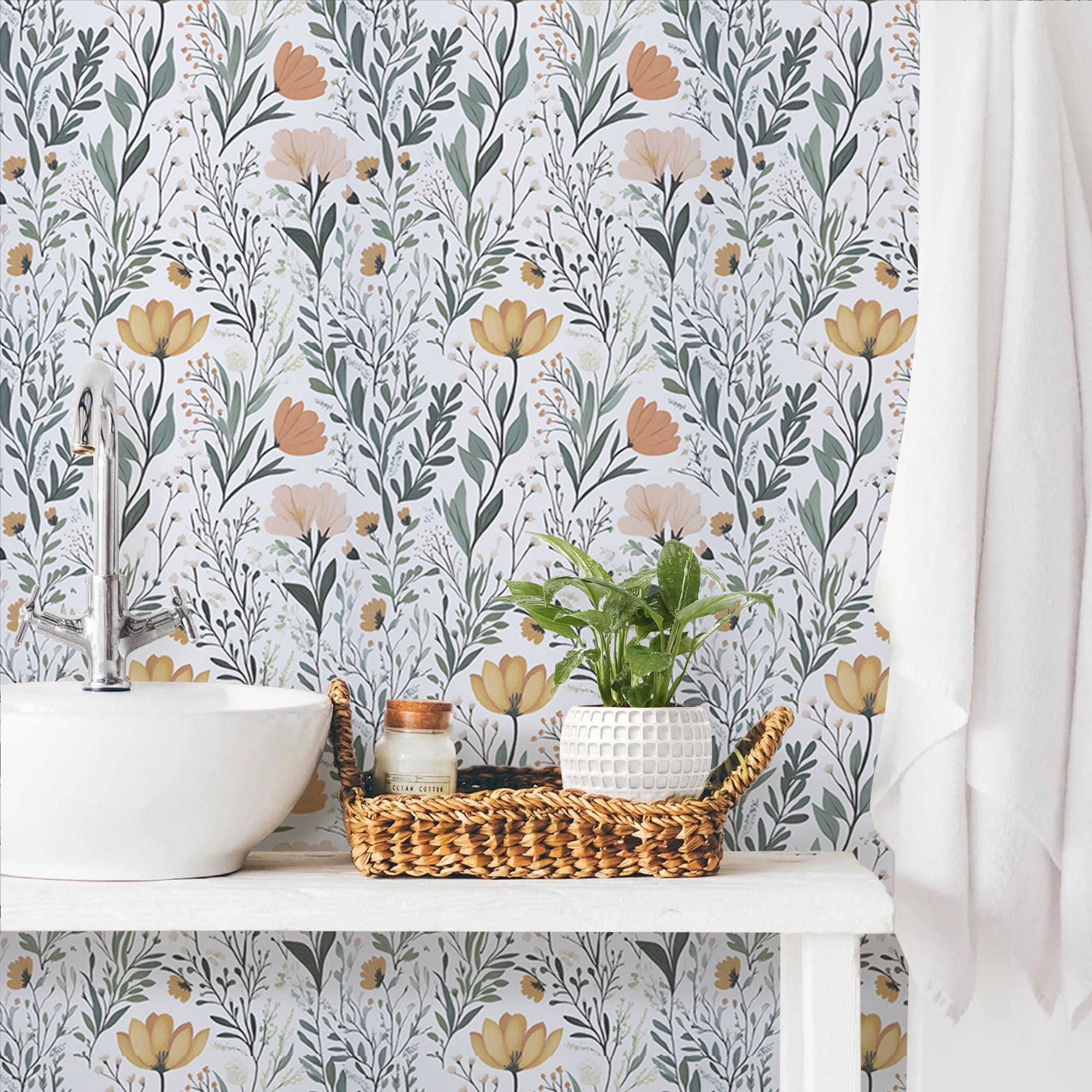 (4 pack) Abyssaly Floral Peel and Stick Wallpaper 17.5-in x 118-in Self-Adhesive Removable Flower Vinyl Paper for Home Decor