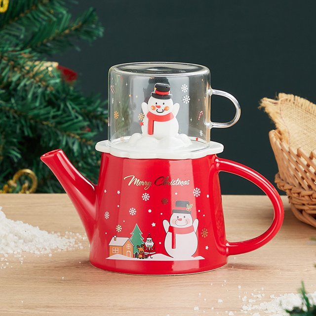 1 Set of Christmas Teapot Ceramic Teapot Christmas Style Tea Cup