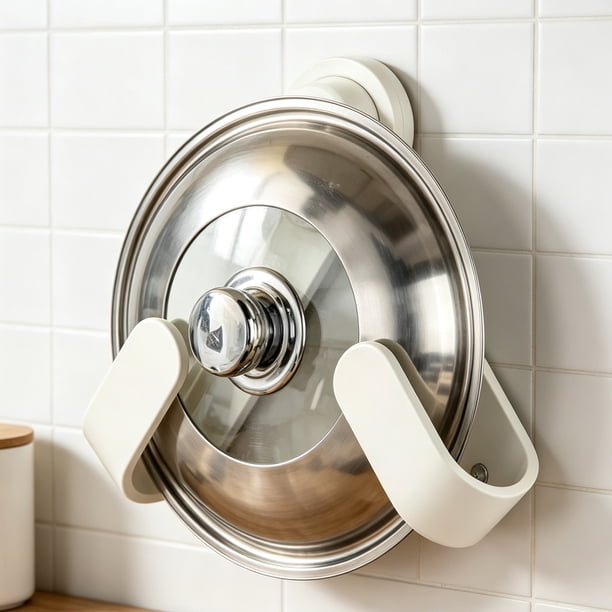 Estante de Pared para Tapas de Ollas con Ventosa: Organizador de Cocina Sin Taladro para Tablas de Cortar, Tapas y Bandejas, Estante de Almacenamiento Ajustable para Encimera.