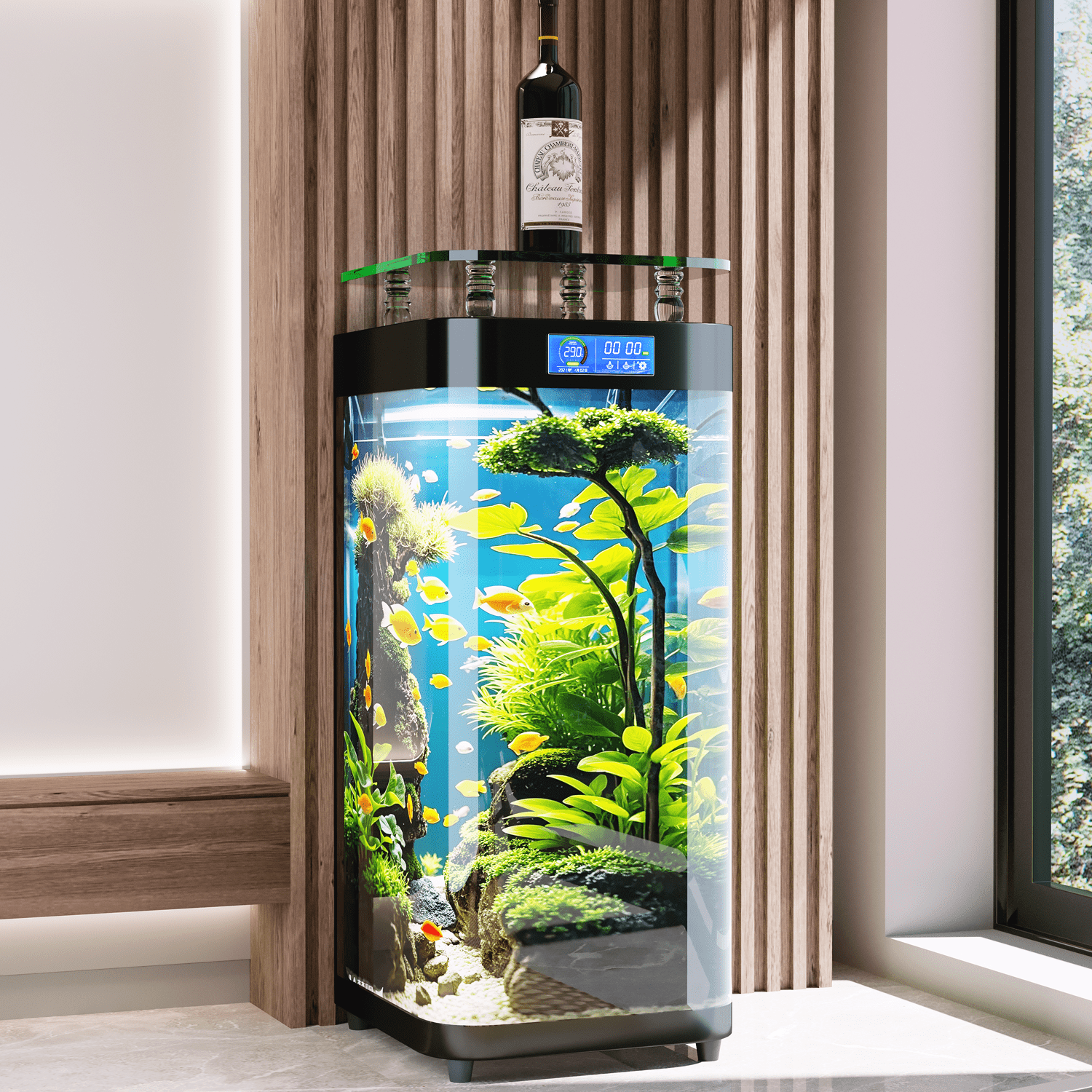 Large Ornamental Fish Tank 19.7W x 45.3H with Glass bar on top