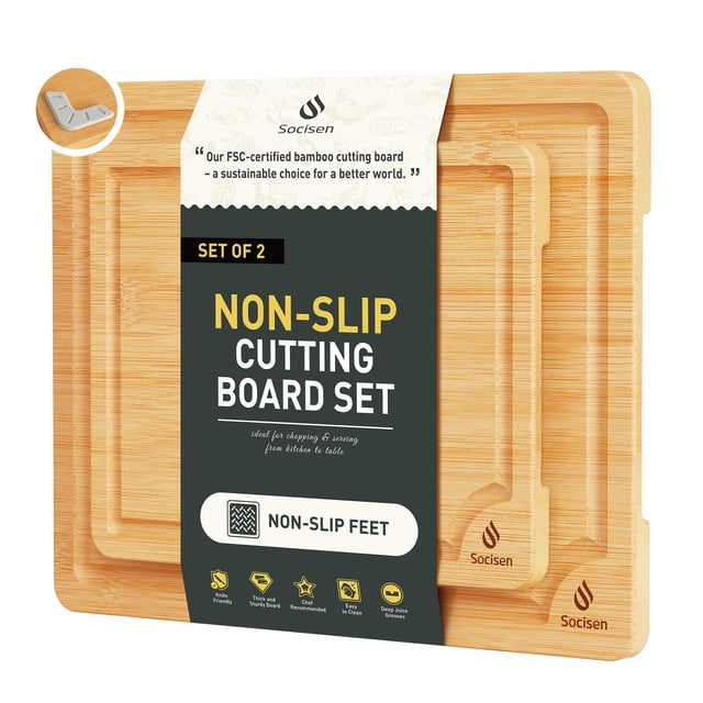 Set de tablas de cortar Socisen con patas antideslizantes de bambú, 37 x 28 cm