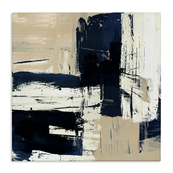 Stupell Industries Expressive Blue Tan Shapes Abstract Painting Gallery Wrapped Canvas Art Print Wall Art, 17 x 17