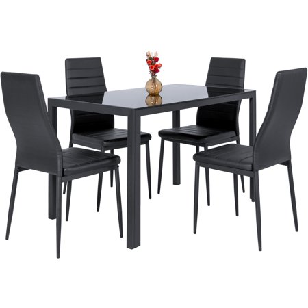 Best Choice Products 5-Piece Kitchen Dining Table Set with Glass Tabletop, 4 Faux Leather Metal Frame Chairs for Dining Room, Kitchen, Dinette, (Best Dining Room Tables)