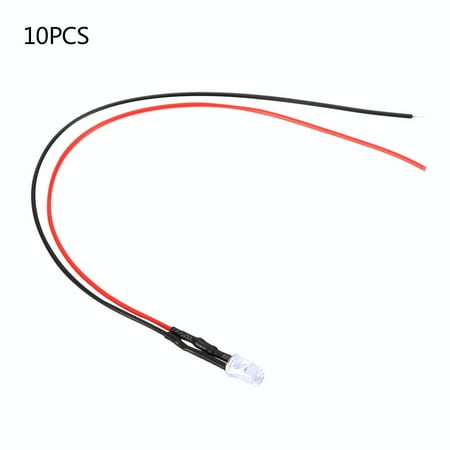 

10pcs 12v 5mm LED Light emitting Diode Wired Multicolor LED Light Cable 20cm 0.06W(Warn white)
