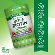 Ultra Biotin 5000mcg | 78 Fast Dissolve Tablets | Hair Skin, Nails | Berry Flavor | by Nature's Truth