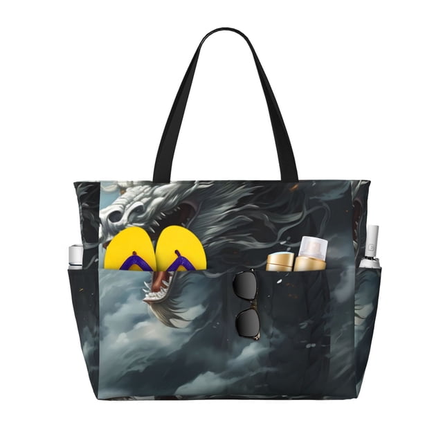Fotbe Cloud White Dragon Bolsa de Viaje para Playa - Resistente al Agua, Bolsa Tote de Gran Capacidad y Ligera con 7 Bolsillos para Mujeres y Hombres