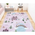 thumbnail image 6 of 5' X 8' Pink White and Blue Juvenile Castle and Rainbow Youthful Area Rug, 6 of 6