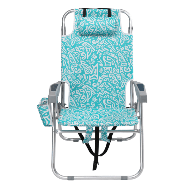 Folding Beach Chair 5-Position Adjustable Backrest Lay Flat Higher Seat Portable Outdoor Chair with Storage Pockets Cup Holder Lightweight Aluminum Frame