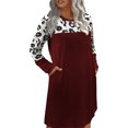 thumbnail image 1 of Vestido de cuello redondo para mujer, manga larga, estampado de leopardo, franjas de diferente color, suelto, cómodo, bolsillo lateral, vestido femenino, 1 of 5