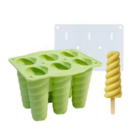 

Spiral Ice Popsicle Bar Silicone Mould Flexible Easy Release Ice Mould with Lid for Summer 6-grid Green Screw