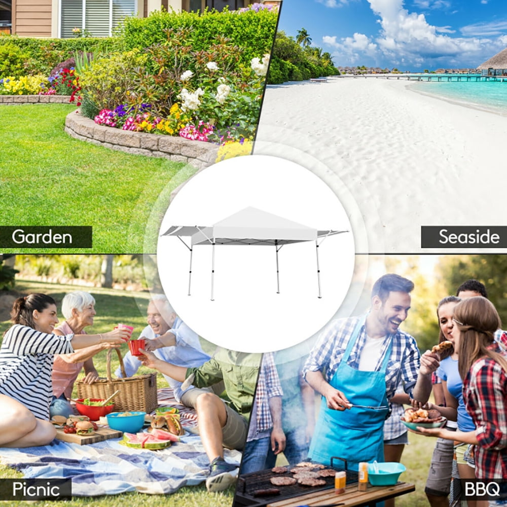 Aimee Lii 17 Feet x 10 Feet Foldable Pop Up Canopy with Adjustable Instant Sun Shelter, Backyard Canopy Gazebo, White