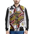 thumbnail image 3 of Chaqueta con estampado de naipes para hombre, chaqueta con cremallera y estampado 3D de póquer, informal, holgada, con cremallera, estilo bomber, 3 of 5