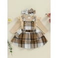 thumbnail image 3 of Musuos 3-Piece Baby Girls Fall Skirt Set 0-24M Ruffles Long Sleeve Round Neck Romper Plaid Tiered Overall Skirt Hair Band Outfits, 3 of 9