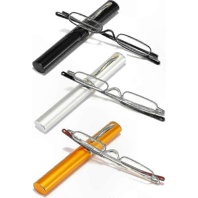 3 Pairs of Mini Metal Reading Glasses with Case for Travel and Everyday Use