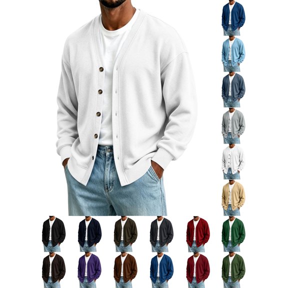Mens Casual Cardigan Zaewscy Men's Versatile V Neck Button Loose Casual Cardigan For Daily Use White S