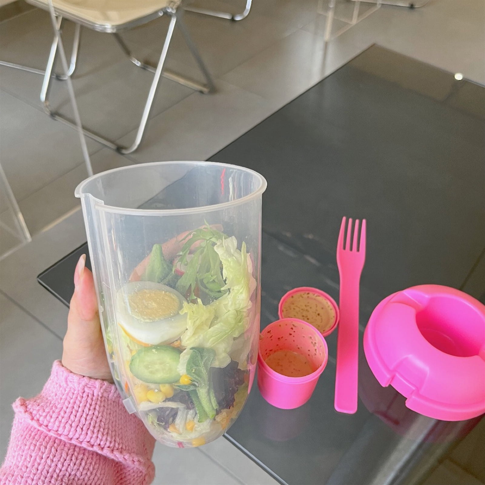 Tuelaly 1000ml Salad Cup with Fork Large Capacity Portable Low-fat