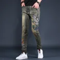 thumbnail image 5 of Pantalones vaqueros ajustados para hombre, pantalones vaqueros ajustados con estampado punk y estilo callejero japonés retro, 5 of 5