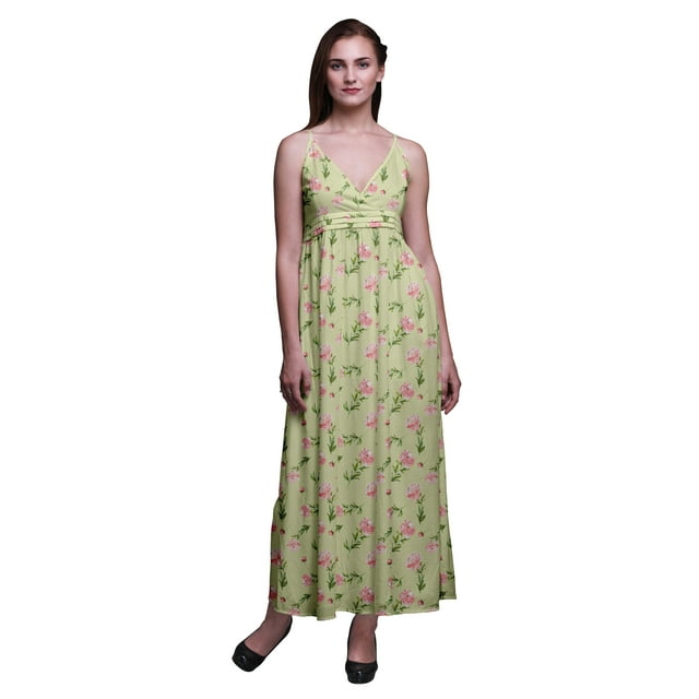Bimba Robe Longue Maxi à Bretelles Spaghetti Réglables Imprimée Florale Tenue de Plage Été-TG
