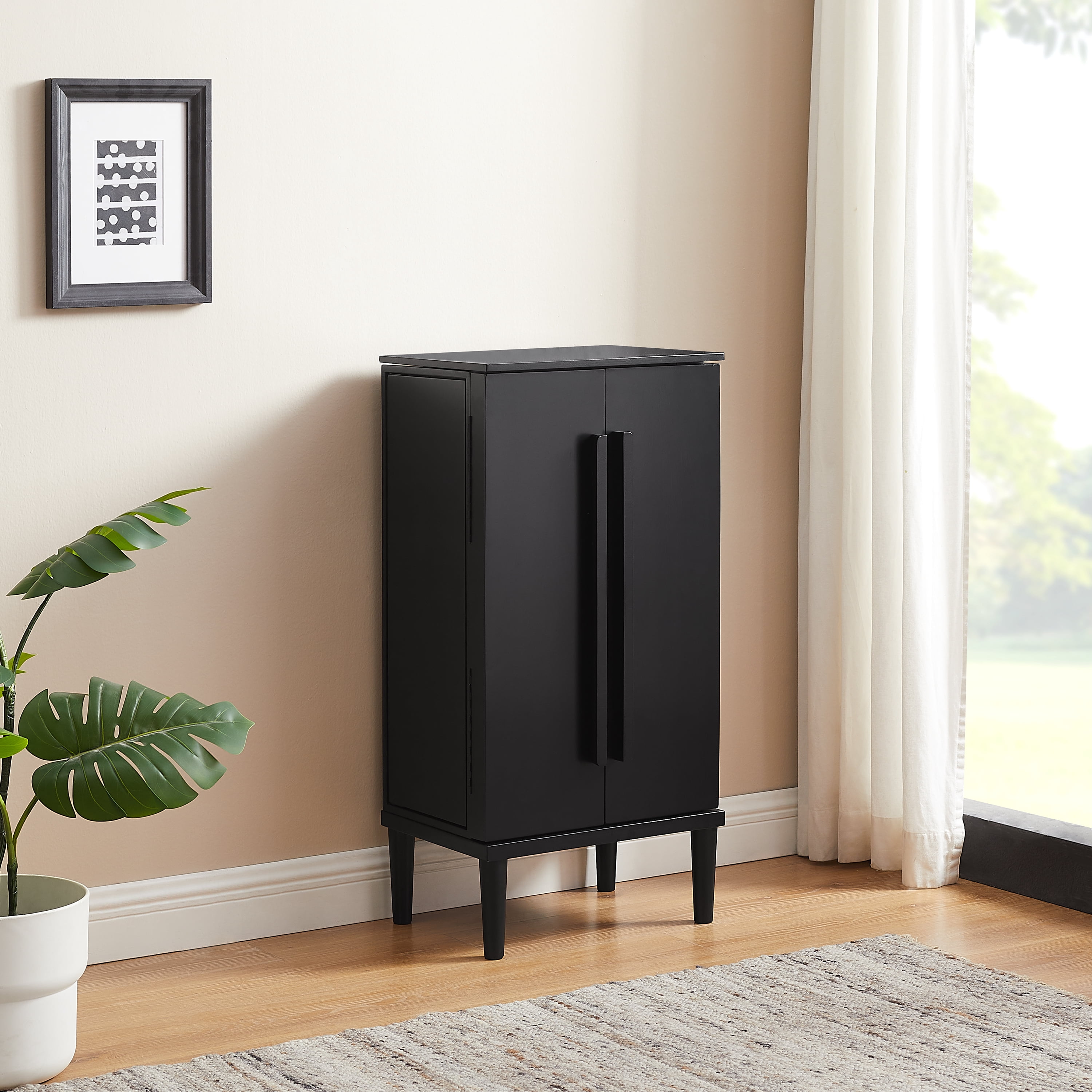 Powell Alicent Free Standing Jewelry Armoire with Hidden Mirror, Black