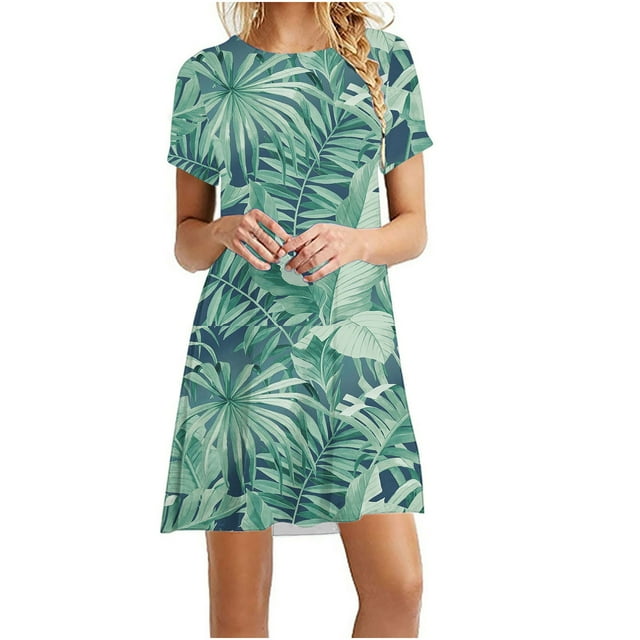 SMihono Robe Maxi Bohème d'Été pour Femmes Grande Taille Mode Féminine Col Rond Manches Courtes Imprimée Robe de Plage