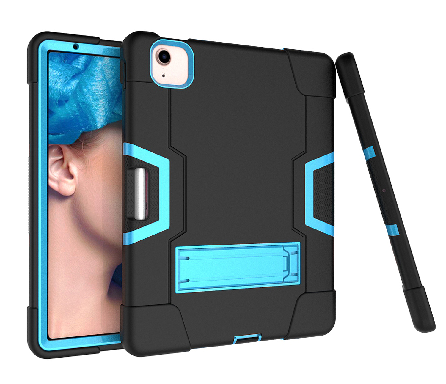 Allytech iPad Air 5 Case 2022, iPad Air 4 Case 2020, Heavy Duty Protection Shockproof Build In Kickstand Pencil Holder Kids Friendly Case for Apple iPad Air 5th 4th Generation, BlackBlack/Blue