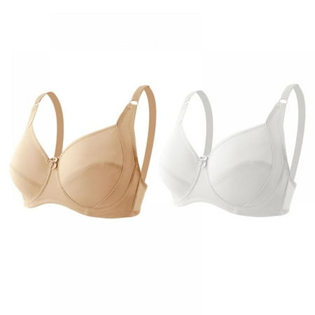 

Women s Large D-Cup Seamless Gathering Bra Solid Color Smooth Soft Breathable Chest Support Underwear Simple Daily Bralette Full Coverage T-Shirt Bra(2-Packs)