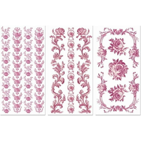 Rub on Transfer Sticker for Furniture Crafts Decor 6"x12" Purple Flowers Border 3Pcs Waterproof UV DTF Transfer Sticker for Lingerie Chests Drawer Dresser Glass Porcelain Wood Plastic diy
