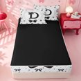 thumbnail image 4 of meiyoeat Women Pearl Necklace Zipper Twin Comforter Sets with Fitted Sheet and 2 Pillowcases For Kids,Black Ribbon Letter Print D Zipper Bedding Set,Black Reversible,4-Piece, 4 of 7