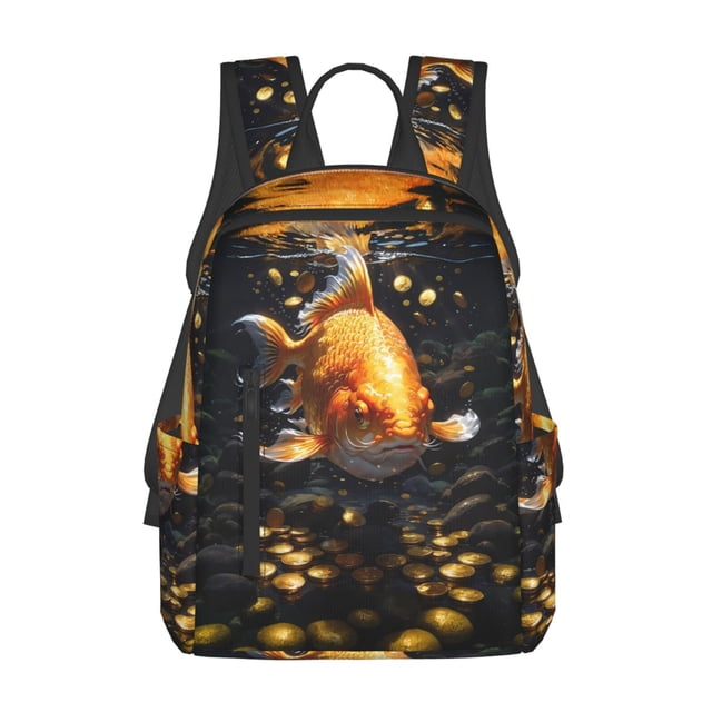 Disketp Golden Koi And Treasure Mochila Ligera e Impermeable, Mochila de Día Resistente para Viajes, Senderismo y Uso Diario para Hombre y Mujer