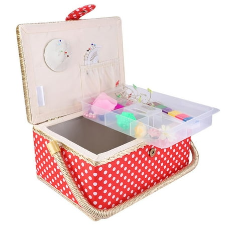 Tebru Handmade Sewing Box,Handmade Sewing Basket Household Fabric Craft Thread Needle Storage Box Organizer Flip Type, Sewing Organizer