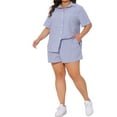 thumbnail image 4 of Agnes Orinda Women's Plus Size 2 Piece Striped Blouse and Shorts Collared Button Down Shirts Casual Summer Outfit Set with Pocket 1X Blue and White, 4 of 6