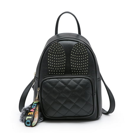 Rabbit Bag - Mini Leather Backpack, POPPY Girls Rabbit Ear Cute Small Backpack Purse for Women Fashion Shoulder Bag, Black
