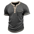 thumbnail image 3 of Dpytoraw Color Blocked Button Open Neck Pocket Men Casual Loose Trendy Comfortable Solid Color Round Neck Short Sleeved T Shirt Pocket T-Shirts Men Dark Gray XXXL, 3 of 5