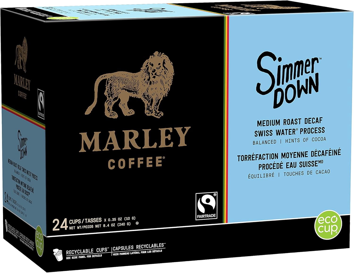 Marley Coffee Simmer Down Decaf Medium Roast, 96 Count ( Pack of 4 )
