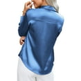 thumbnail image 4 of Dyfzdhu Satin Shirts for Women Silky Long Sleeve Button Down Shirt Casual V Neck Blouse Loose Business Work Tunic Tops Dressy Blouses Blue, 4 of 5