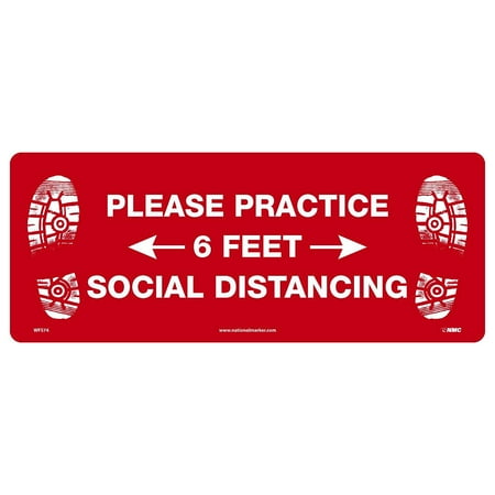 UPC: 0887481155951 | National Marker Walk-On Floor Decal  Please Practice Social Distancing   8  x 20  Red/White (WFS74)